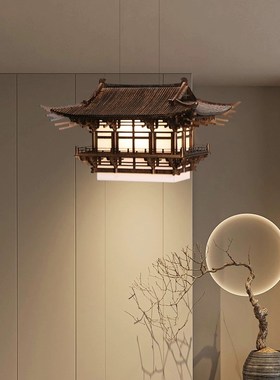 中式古建筑木雕亭子手工灯具品酒店大厅高级饭厅民宿成品吊饰摆件