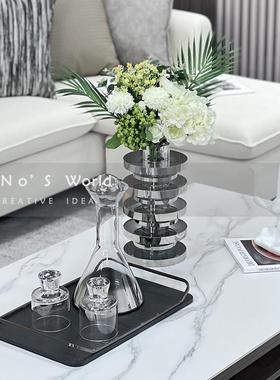 代轻奢JQV摆件样板房间厅餐纹厅桌面软装花器酒器鳄客鱼皮托盘组