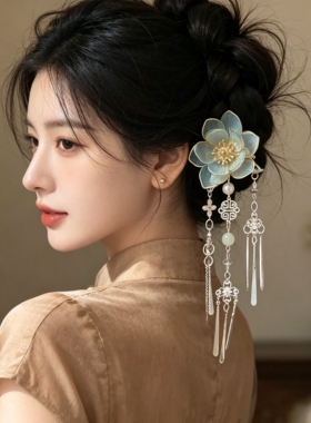 国风莲花流苏发簪女步摇u型簪