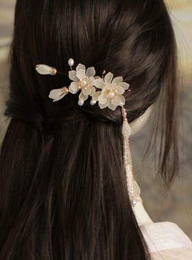 清新玉兰花流苏边夹侧边少女头饰