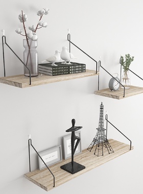 北欧简约木质墙上置物架房间装饰收纳架一字隔板墙面置物架
