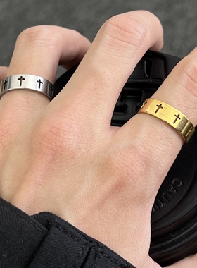 钛钢十字架戒指男欧美风简约时尚