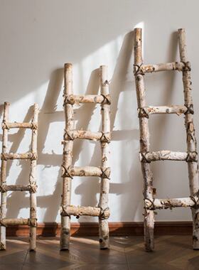 白桦木梯子落地装饰摆件幼儿园环创花园庭院园艺花艺橱窗拍摄道具