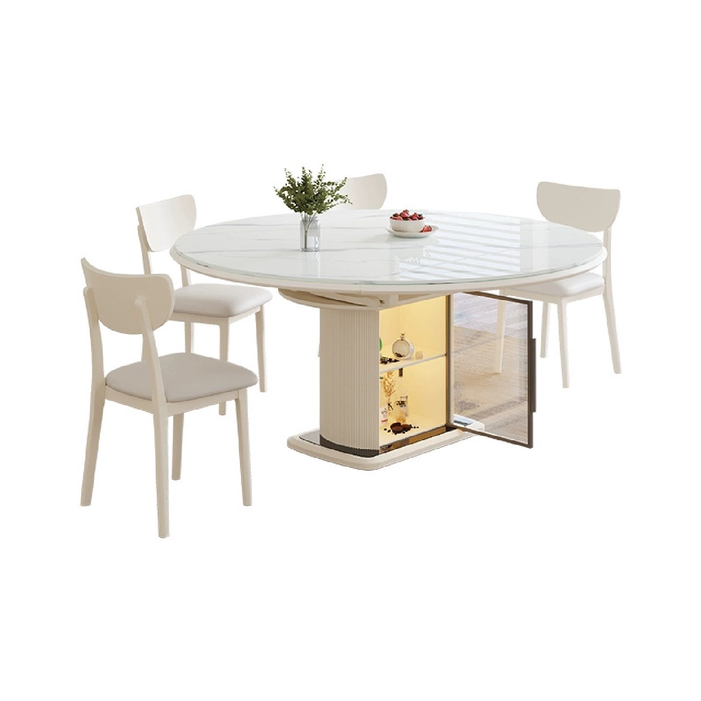 奶油风岩板餐桌椅方圆两用小户型轻奢可伸缩折叠电磁炉储物饭桌,淘宝优惠券,粉丝福利购,淘宝优惠卷