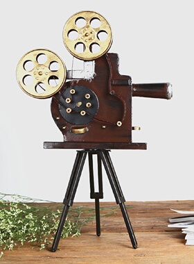 老式电影摄影机放映机模型铁皮三脚架照相机摆件店铺橱窗装饰品