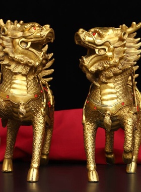 全铜火麒麟摆件客厅装饰品办公室工艺品招财开业礼品中式摆设