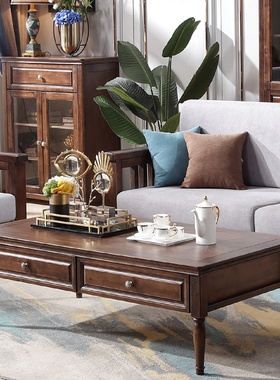 简约田园风多功能储物美式实木茶几客厅家具办公室民宿复古茶桌