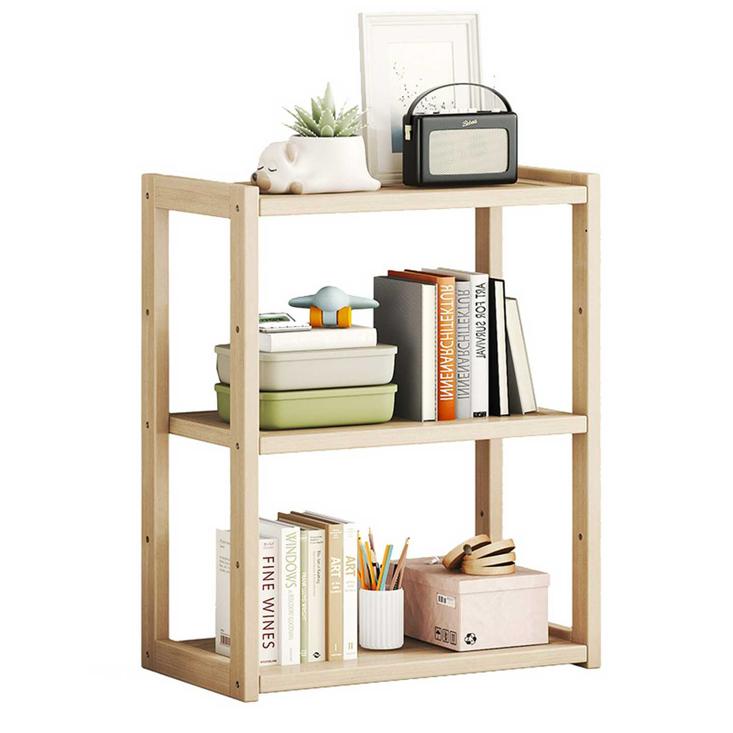 Desktop bookshelf storage rack office file rack small bedroom table solid wood simple bookcase wooden storage rack