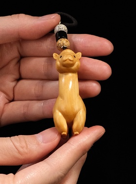 黄杨木雕可爱呆萌羊驼男女汽车办公室桌面摆件中式木质雕刻手把件