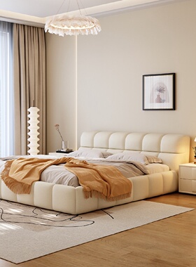 奶油风泡芙床双人1.8x2米主卧大床网红科技布床1.5米布艺软床婚床