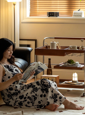 my漫时光推车实木可移动中古角几复古沙发边几客厅侧边柜茶几小桌