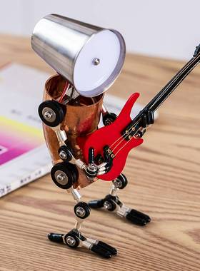 工业风机器人摆件桌面小夜灯金属蒸汽朋克纯手工吉他贝斯男生礼物