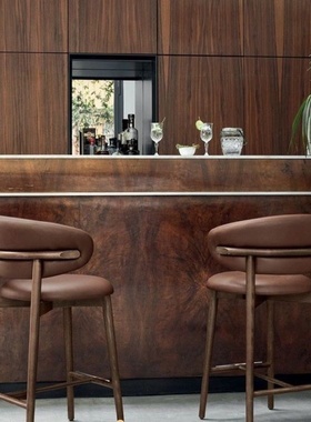 实木吧椅家用高脚椅北欧轻奢酒吧餐厅岛台椅现代简约棉麻靠背椅子