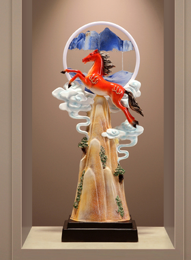 入户玄关大号流沙画假山摆件客厅办公室马到成功竖高装饰乔迁开业