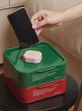 抽屉式储物盒玄关桌面收纳盒大容量入户摆件钥匙多巴胺装饰置物架