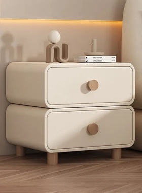 奶油床头柜现代家用简约实木小型小柜子卧室极简床边收纳新款软包
