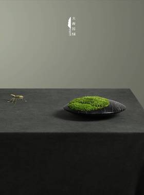 天青苔绿新中式大理石永生苔藓样板间客厅茶室茶几台面装饰品
