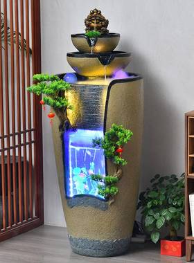 新中式招财鱼缸流水生财摆件室内外玄关电视柜循环水喷泉造景乔迁