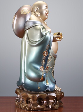 掐丝珐琅铜雕笑佛弥勒佛摆件客厅祝福装饰用大肚子佛绿色布袋佛造