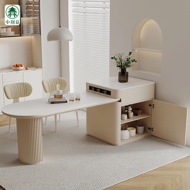 岩板岛台餐桌一体可伸缩多功能家用茶台开放式西厨厨房水槽中导台 - 图1