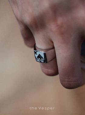 SpadeK/Vesper原创黑桃K扑克牌元素尾戒重工珐琅戒指