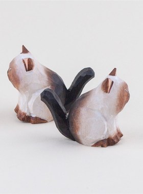 纯手工暹罗猫咪木雕桌面小摆件居家饰品木质雕刻装饰礼物可爱礼盒