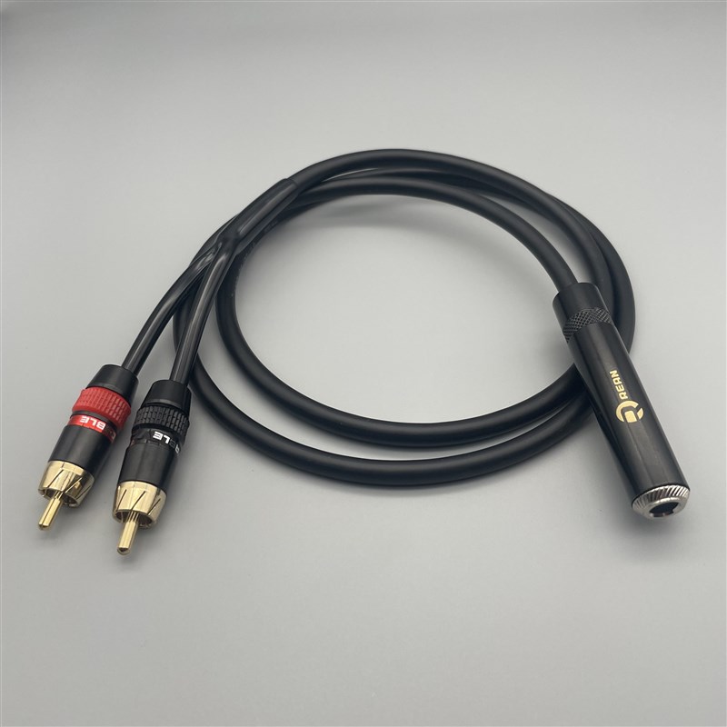 6.5母转双莲花大三芯6.35mm公转2个RCA一分二立体声音频线转接线 - 图0