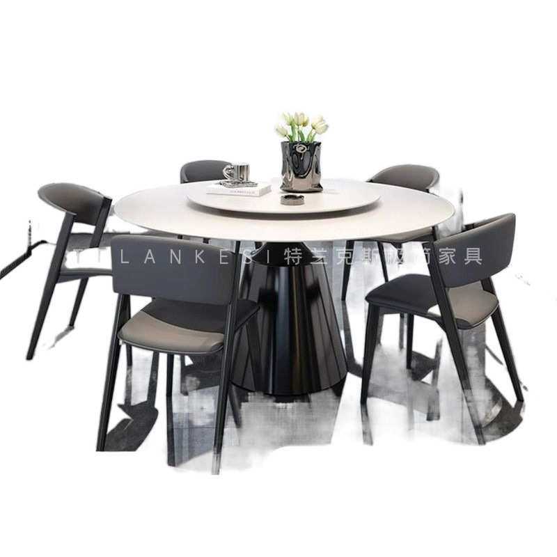 CSP1新款轻奢岩板餐桌带转盘圆形极简家用意式现代简约酒店圆 - 图3