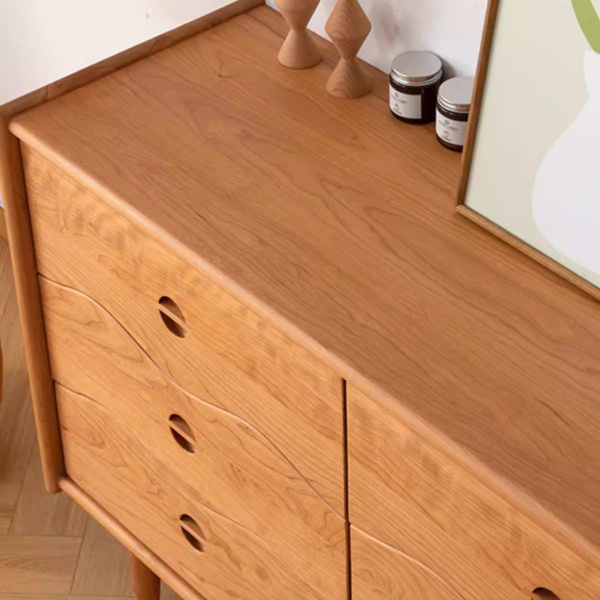 海浪六斗柜北欧橡木日式卧室现代简约家具樱桃木柜斗柜客厅储物柜 - 图2