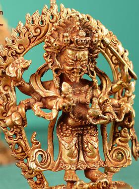 尼泊尔手工铜镀金白色六臂马里奥和乌拉，铜雕像装饰品