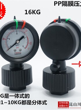 分体式PP隔膜压力表单面隔膜压力表0-4KG耐酸碱压力表量大优惠