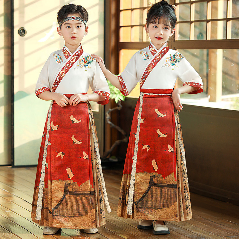马面裙男童2024新款国风短袖套装古风汉服女童夏季明制儿童演出服,淘宝优惠券,粉丝福利购,淘宝优惠卷