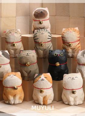 手工木GMO雕泰国猫丨猫咪办公室工位爱电脑面桌摆件品创意装饰可