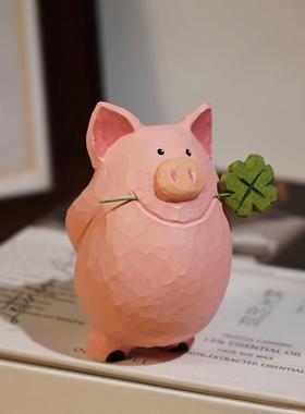 “猪大哥也是懂浪漫滴”手工木雕摆件可爱桌面装饰品生日情侣礼物