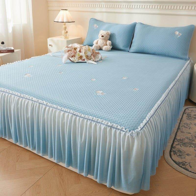 夏日清凉感觉冰豆床裙式垫三件套高端公主床罩空调垫冰丝绸垫裙,淘宝优惠券,粉丝福利购,淘宝优惠卷