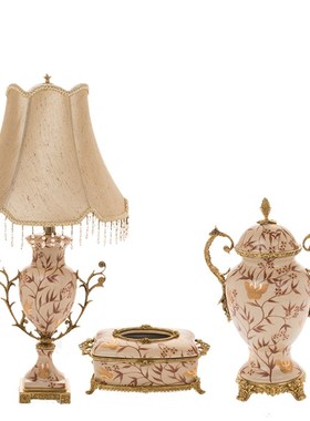 欧式陶瓷配铜纸巾盒 美式家居瓷配铜装饰台灯 客厅玄关别墅饰品