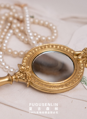 复古欧式金色浮雕手持梳妆镜天使摆件家居摆件轻奢网红拍摄道具