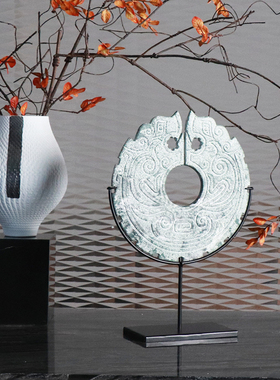 中式手工雕刻浅绿龙玉璧家居酒店样板房书房博古架艺术装饰品摆件