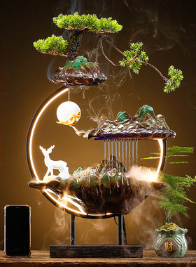 流水摆件循环水创意招财客厅生财绿植轻奢装饰办公室桌面开业礼品