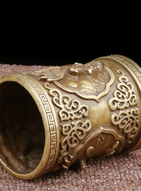 黄铜龙马鹰笔筒摆件家居办公室桌面书架书房复古创意小装饰品摆设