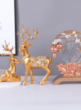 创意招财鹿客厅家居饰品装饰摆件玄关酒柜工艺品乔迁新居礼品开业