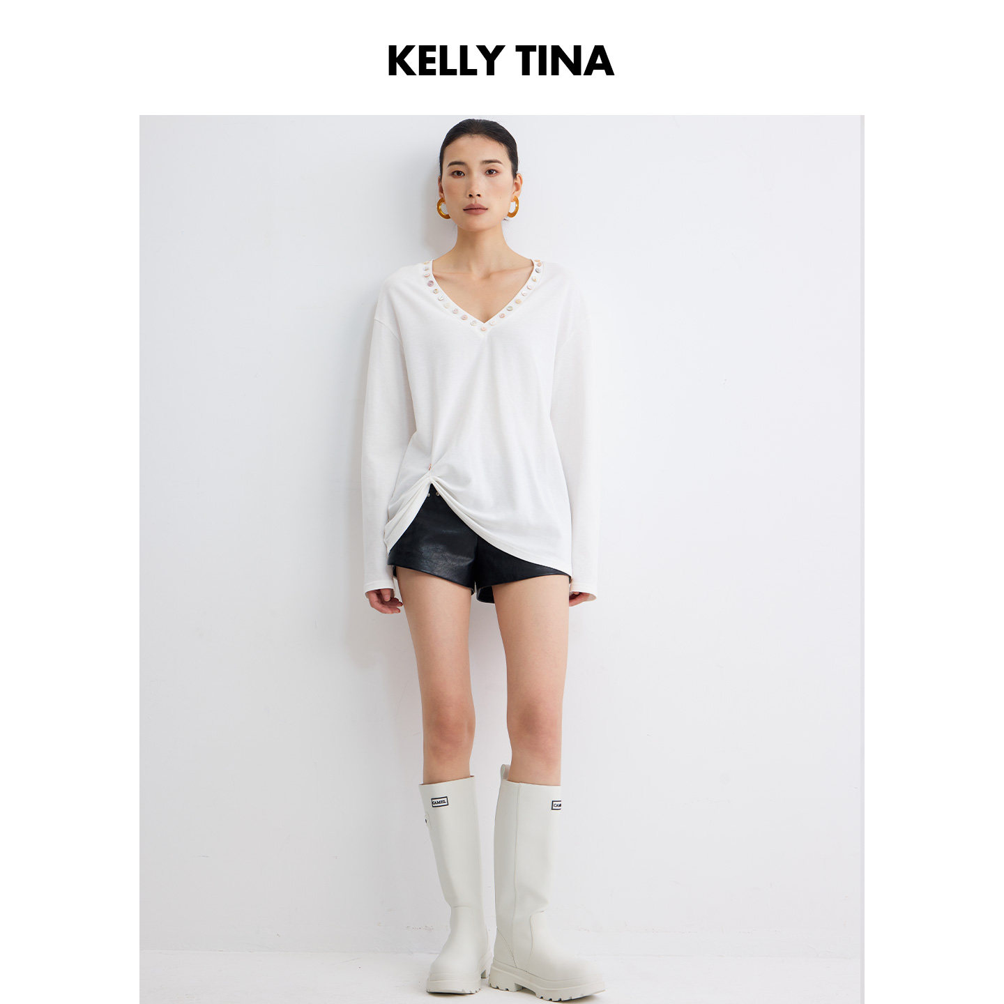 KELLY TINA 美式酷辣风铆钉皮短裤女显瘦百搭辣妹热裤蛋白皮裤子,淘宝优惠券,粉丝福利购,淘宝优惠卷
