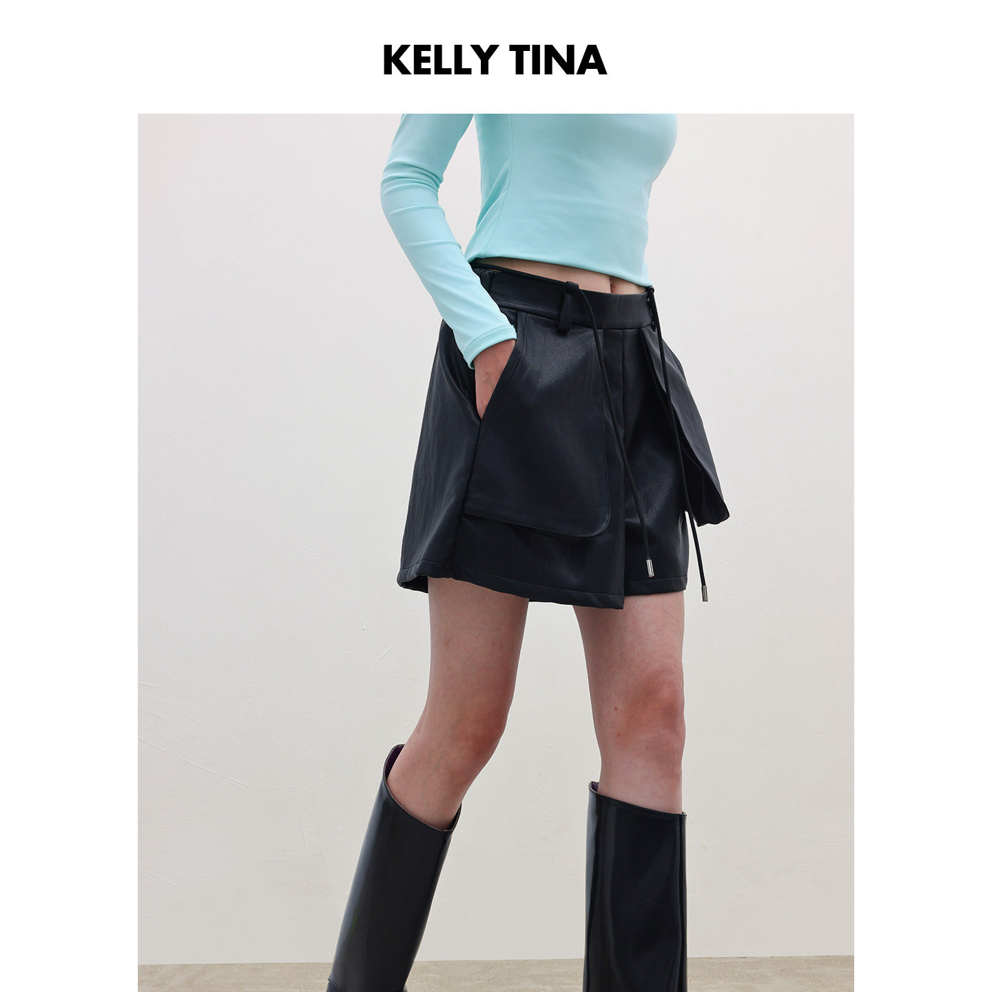 KELLY TINA随性休闲短裤女2025新款秋冬搭配黑色外穿简约显瘦皮裤,淘宝优惠券,粉丝福利购,淘宝优惠卷