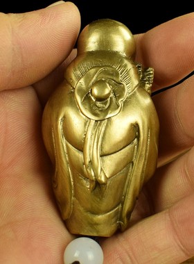 黄铜紫铜实心南极子长寿仙翁老寿星随身把玩手把件挂件收藏工艺品