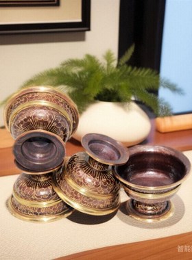 藏密坊 尼泊尔手工复古高脚红铜紫铜 佛堂供水碗圣水杯八供用
