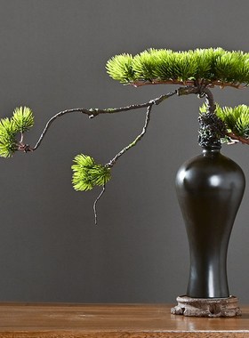 仿真迎客松盆景中式陶瓷瓶假松树小客厅茶室布置装饰