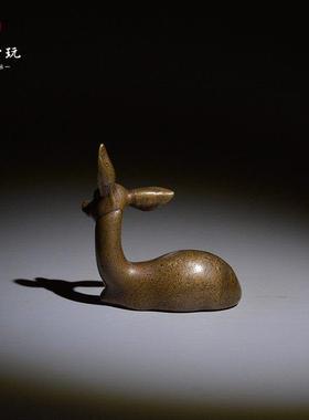 中式古铜小茶宠文玩书房摆件铜鹿复古纯铜迷你小铜器摆件小玩意