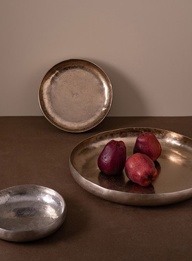 现代复古做旧铝制金属果盘样板间民宿酒店宅寂风装饰