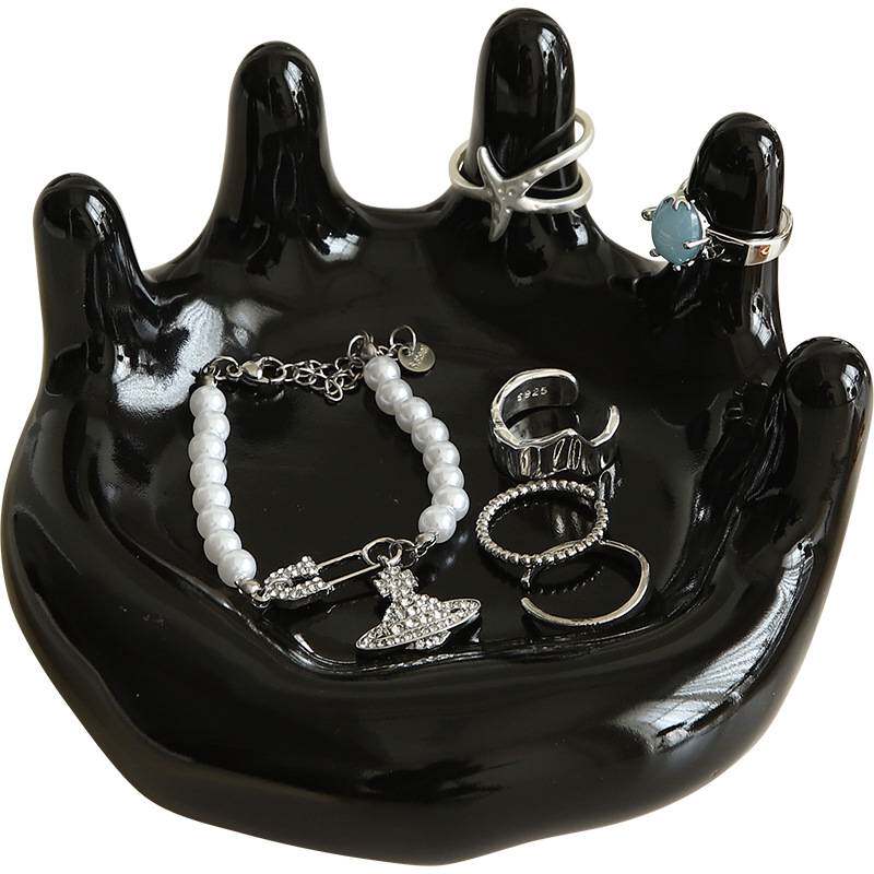 Creative palm ceramic jewelry storage tray, light luxury and high-end desktop entrance decoration, key ring display tray