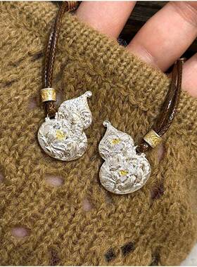 双面莲花葫芦牡丹锦鲤手工錾刻国风花开富贵长款项链女吊坠毛衣链